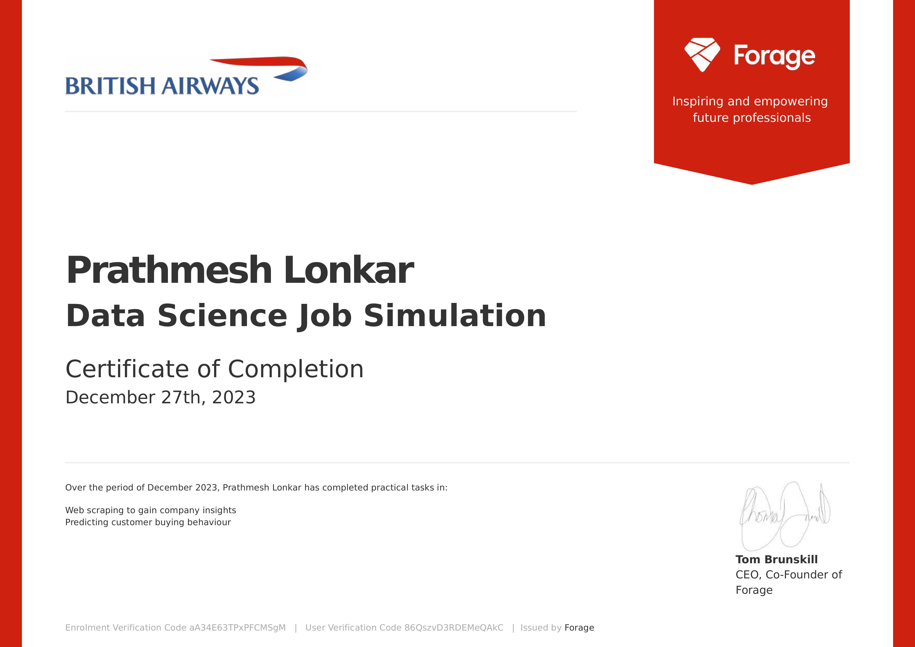 British Airways Certificate