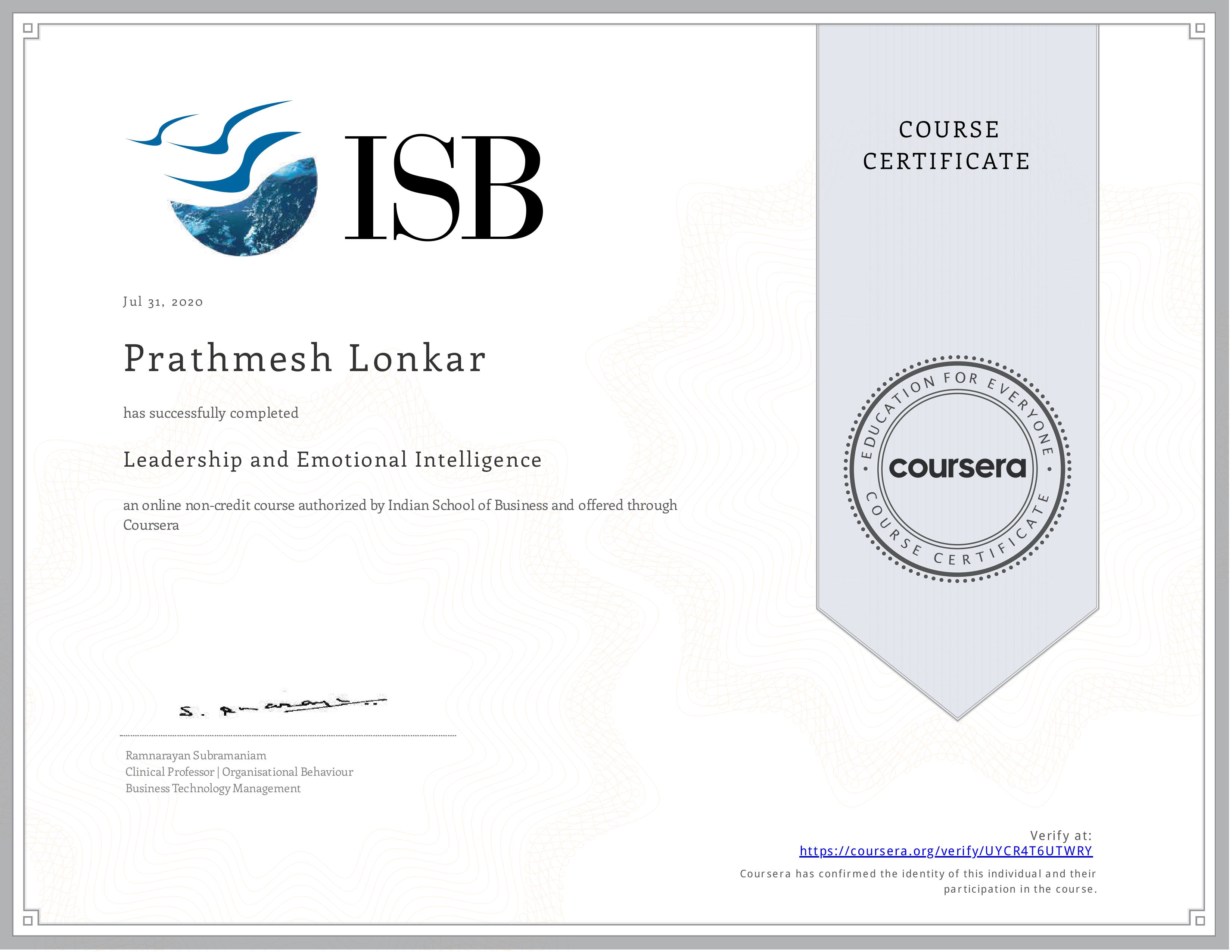 ISB Certificate