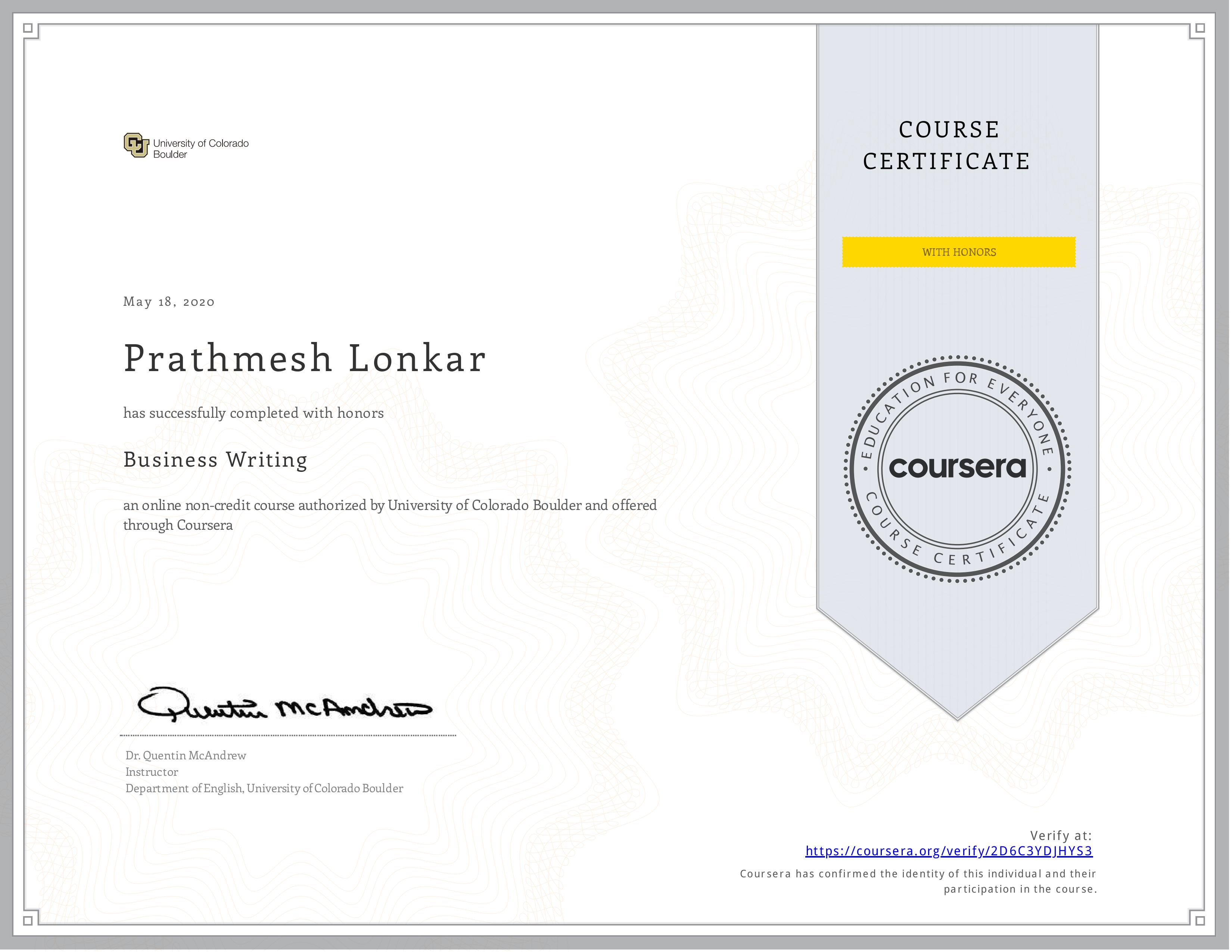 UCB Certificate